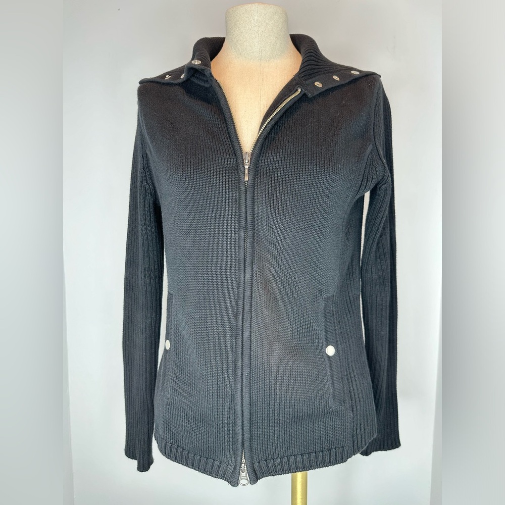 Pier Antonio Gaspari ribbed full-zip knit cardigan sweater black